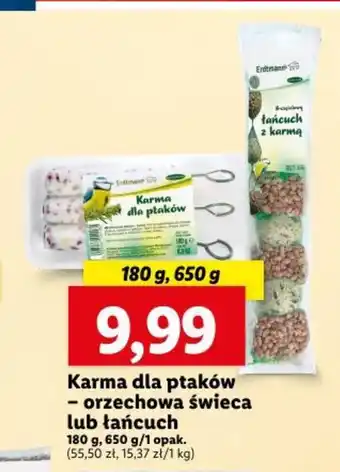 Lidl Karma dla ptaków orzechowa świeca lub łańcuch 180g 650g oferta