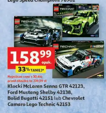 Auchan Klocki McLaren Senna GTR 42123 Ford Mustang Shelby 42138 Bolid Bugatti 42151 lub Chevrolet Camaro Lego Technic 42153 oferta