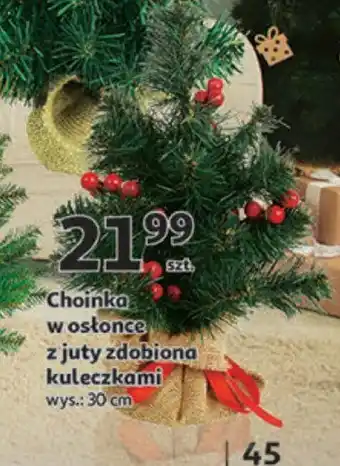 Auchan Choinka w osłonce z juty zdobiona kuleczkami oferta