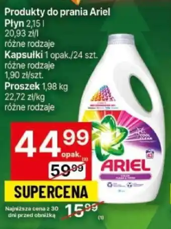 Delikatesy Centrum Produkty do prania Ariel Płyn 2,15l Kapsułki 24szt. Proszek 1,98kg oferta