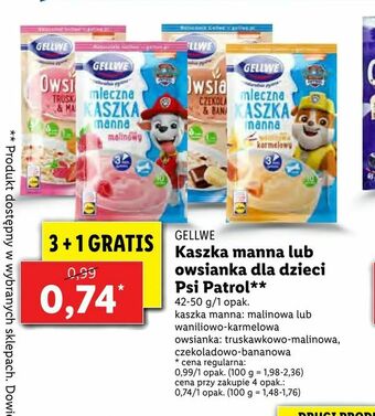 Lidl Kaszka manna lub owsianka dla dzieci Psi Patrol oferta