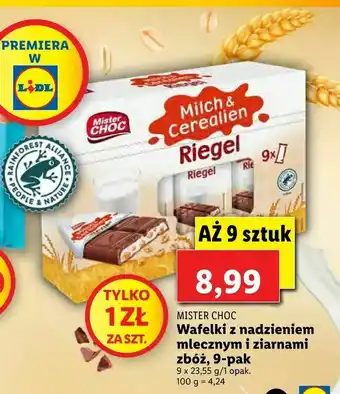 Lidl Wafelki z nadzieniem. mlecznym i ziarnami zbóż, 9-pak oferta