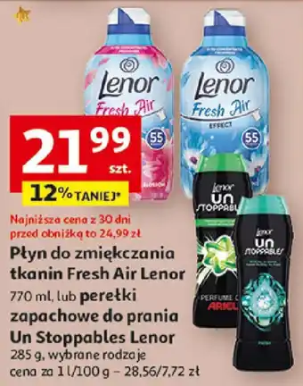 Auchan Płyn do zmiękczania tkanin Fresh Air Lenor 770 ml / perełki zapachowe do prania Un Stoppables Lenor 285 g oferta