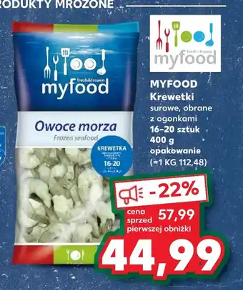 Kaufland MYFOOD Krewetki surowe, obrane z ogonkami 16-20 sztuk 400g oferta