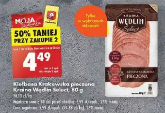 Biedronka Kiełbasa Krakowska pieczona Kraina Wędlin Select, 80 g oferta