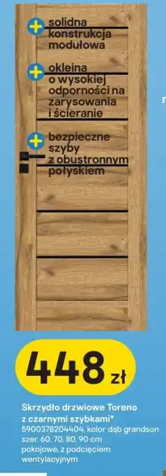 Castorama Skrzydło drzwiowe Toreno z czarnymi szybkami 5900378204404, kolor dąb grandson szer. 60, 70, 80, 90 cm pokojowe oferta