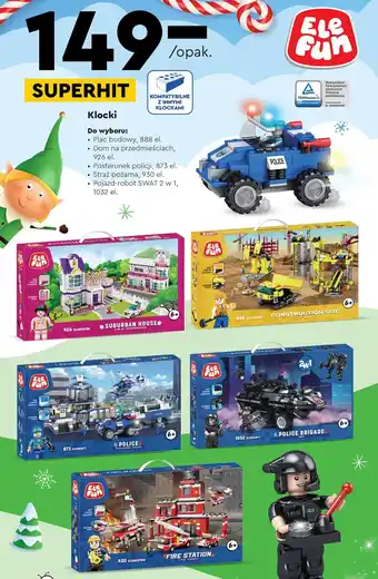 Biedronka Klocki Elefun Plac budowy / Dom na przedmieściach / Posterunek policji / Straż pożarna / Pojazd-robot SWAT 2 w 1 oferta
