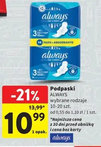Intermarche Podpaski ALWAYS 10-20 szt, oferta