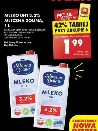 Biedronka MLEKO UHT 3,2% MLECZNA DOLINA 1l oferta