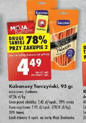 Biedronka Kabanosy Tarczyński 95 g oferta