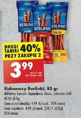 Biedronka Kabanosy Berlinki 85 g oferta
