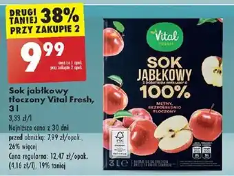 Biedronka Sok jabłkowy tłoczony Vital Fresh, 3 l oferta