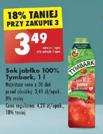 Biedronka Sok jabłko 100% Tymbark, 1 l oferta