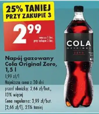 Biedronka Napój gazowany Cola Original Zero, 1,5 l oferta