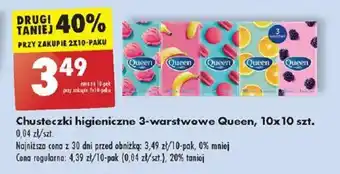 Biedronka Chusteczki higieniczne 3-warstwowe Queen, 10x10 szt. oferta