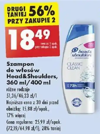 Biedronka Szampon do włosów Head&Shoulders, 360 ml/400 ml oferta