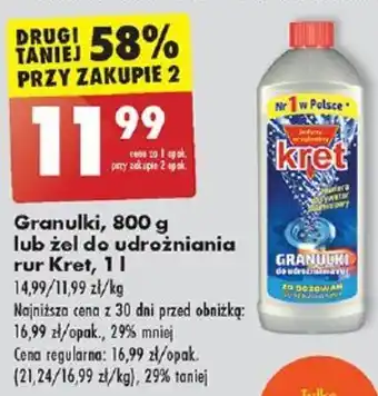 Biedronka Granulki, 800 g lub żel do udrożniania rur Kret, 1 l oferta