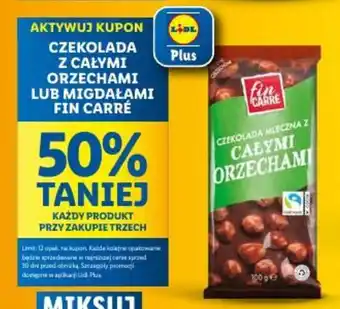 Lidl CZEKOLADA MLECZNA Z CAŁYMI ORZECHAMI LUB MIGDAŁAMI FIN CARRÉ oferta