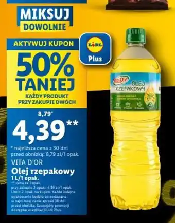 Lidl VITA D'OR Olej rzepakowy 1 l oferta