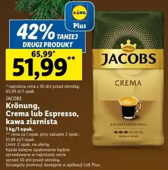 Lidl JACOBS Krönung, Crema lub Espresso, kawa ziarnista 1kg oferta