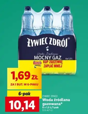 Lidl ŻYWIEC ZDROJ Woda źródlana gazowana 6 x 1,5l oferta