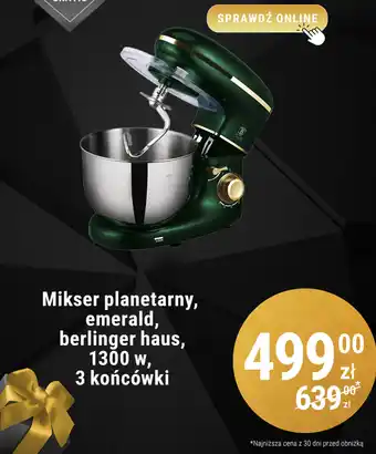 Biedronka Mikser planetarny, emerald, berlinger haus, 1300 W, 3 końcówki oferta