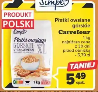 Carrefour Płatki owsiane górskie Carrefour 1kg oferta