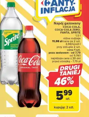 Carrefour Napój gazowany COCA-COLA, COCA-COLA ZERO, FANTA, SPRITE 1,5l oferta