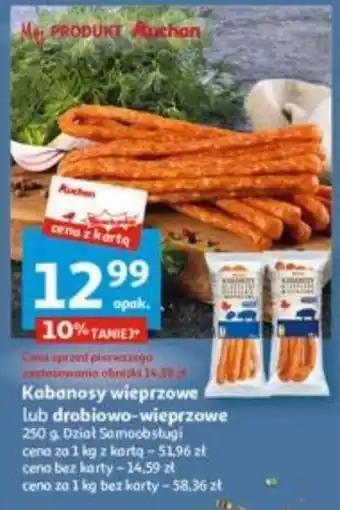 Auchan Kabanosy wieprzowe lub drobiowo-wieprzowe 250 g oferta