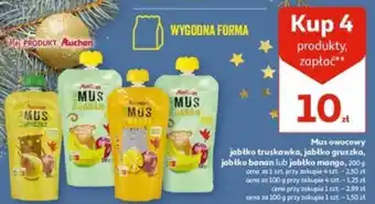 Auchan Mus owocowy jabłko truskawka, jabłko gruszka, jabłko banan lub jabłko mango, 4 x 200 g oferta
