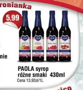Społem Paola syrop o smaku malinowym z żurawiną 430 ml oferta