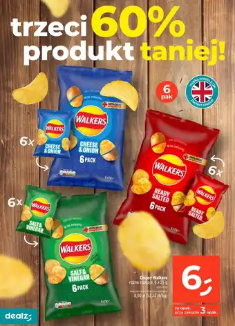 Dealz Chipsy Walkers 6 x 25 40,00 zł/kg oferta