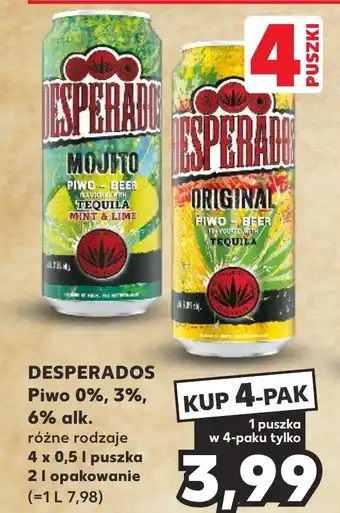 Kaufland DESPERADOS Piwo 0%, 3%, 6% alk. 4 x 0,5l oferta