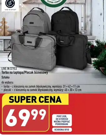 ALDI LIVE IN STYLE Torba na laptopa/Plecak biznesowy oferta