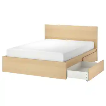 IKEA Malm rama łóżka z 2 pojemnikami, okleina dębowa bejcowana na biało/luröy, 140x200 cm oferta