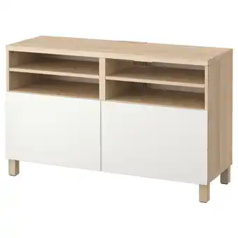 IKEA Bestå ława tv z drzwiami, imitacja dębu bejcowanego na biało/lappviken/stubbarp biały, 120x42x74 cm oferta