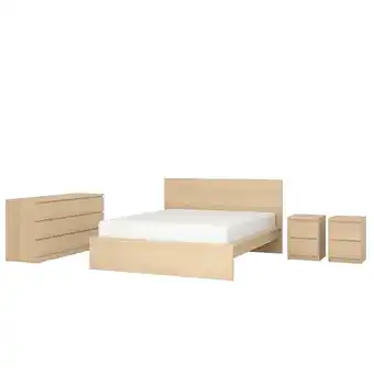 IKEA Malm zestaw mebli do sypialni 4 szt, okleina dębowa bejcowana na biało, 180x200 cm oferta