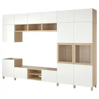 IKEA Bestå kombinacja na tv/szklane drzwi, okleina dębowa bejcowana na biało lappviken/sindvik szkło bezbarwne, 360x42x240 cm oferta