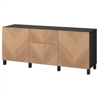 IKEA Bestå kombinacja z szufladami, czarnybrąz/hedeviken/stubbarp okl dęb, 180x42x74 cm oferta