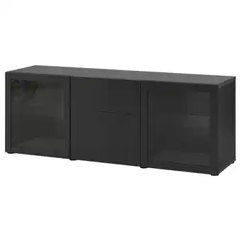 IKEA Bestå kombinacja z szufladami, czarnybrąz lappviken/sindvik czarnobrązowe szkło przezroczyste, 180x42x65 cm oferta