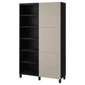 IKEA Bestå kombinacja z drzwiami, czarnybrąz/lappviken jasny szaro-beżowy, 120x42x202 cm oferta