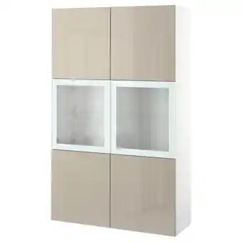 IKEA Bestå regał/szklane drzwi, biały/selsviken wysoki połysk/ beż szkło bezbarwne, 120x42x193 cm oferta