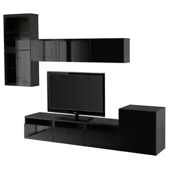 IKEA Bestå kombinacja na tv/szklane drzwi, czarnybrąz/selsviken połysk/czarne przezroczyste szkło, 300x42x211 cm oferta