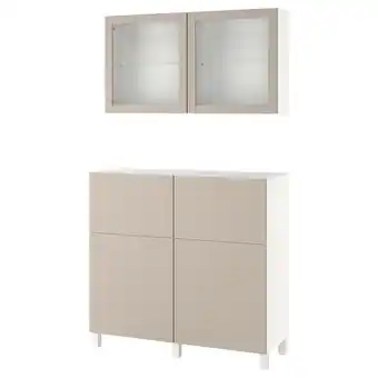 IKEA Bestå kombinacja regałowa z drzw/szuf, biały lappviken/stubbarp/jasny szaro-beżowy szkło bezbarwne, 120x42x213 cm oferta