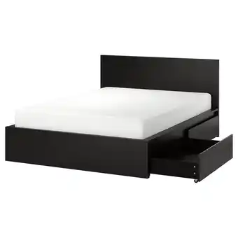 IKEA Malm rama łóżka z 4 pojemnikami, czarnybrąz/luröy, 160x200 cm oferta