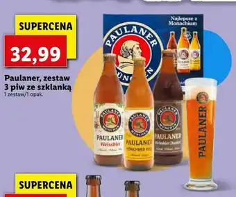 Lidl Paulaner, zestaw 3 piw ze szklanką oferta