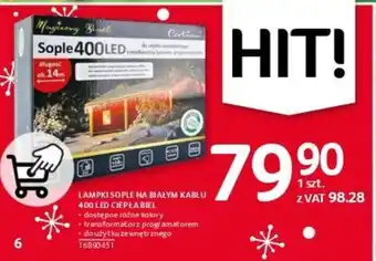 Selgros LAMPKI SOPLE NA BIAŁYM KABLU 400 LED CIEPŁA BIEL oferta