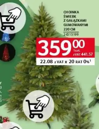 CHOINKA ŚWIERK Z GAŁĄZKAMI GUMOWANYMI 220 CM