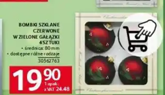 Selgros BOMBKI SZKLANE CZERWONE W ZIELONE GAŁĄZKI 4SZTUKI oferta