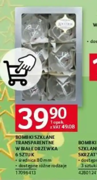 Selgros BOMBKI SZKLANE TRANSPARENTNE W BIAŁE DRZEWKA 6 SZTUK oferta